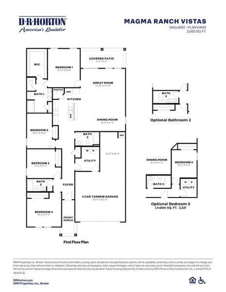 2D floor plan layout for the Saguaro by D.R. Horton in Magma Ranch Vistas, Florence, AZ (Image 5).