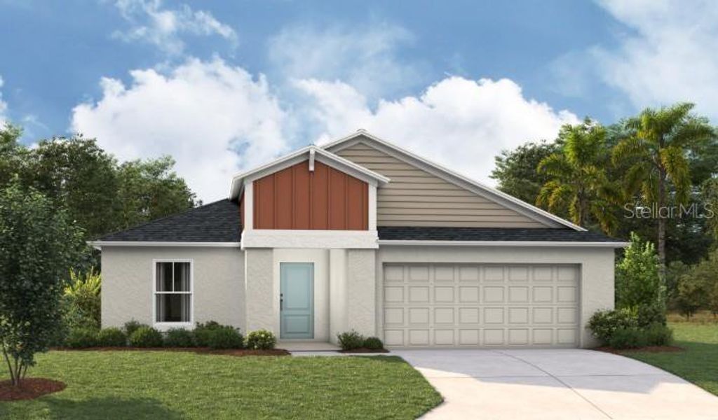 Front exterior of a new home in Crosswinds, Haines City, FL, highlighting curb appeal (Image 1). Front exterior of a new home in Crosswinds, Haines City, FL, highlighting curb appeal (Image 1).