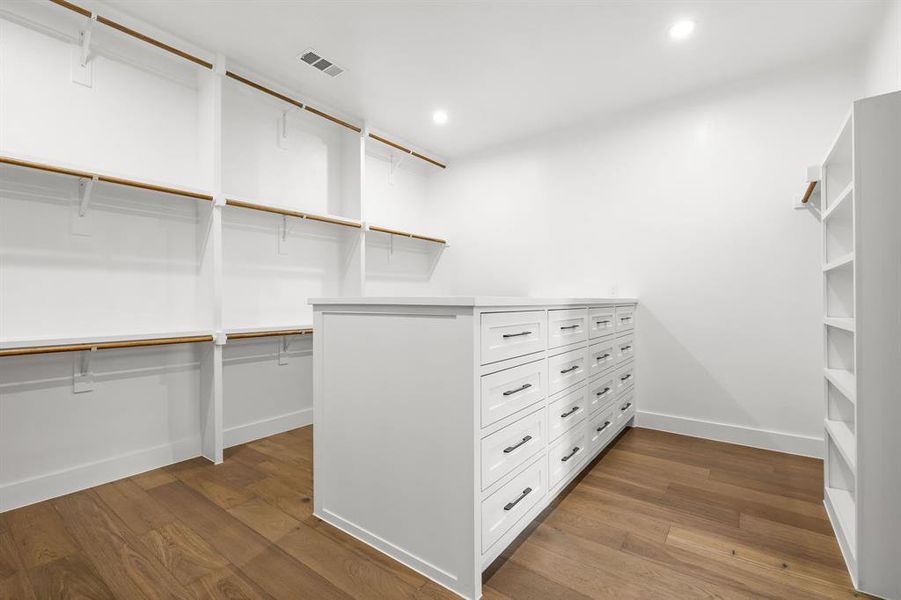 Spacious closet with light wood-style flooring