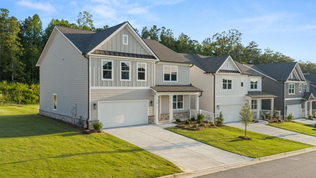 Front exterior of a new home in Hamptons at Riverwood South, Dallas, GA, highlighting curb appeal (Image 2).