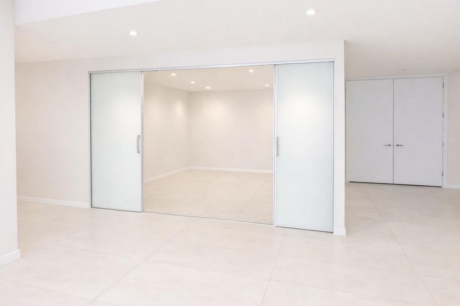 Den shown with option of opening wall with glass sliding doors. Note it currently has drywall and traditional door. Den shown with option of opening wall with glass sliding doors. Note it currently has drywall and traditional door.