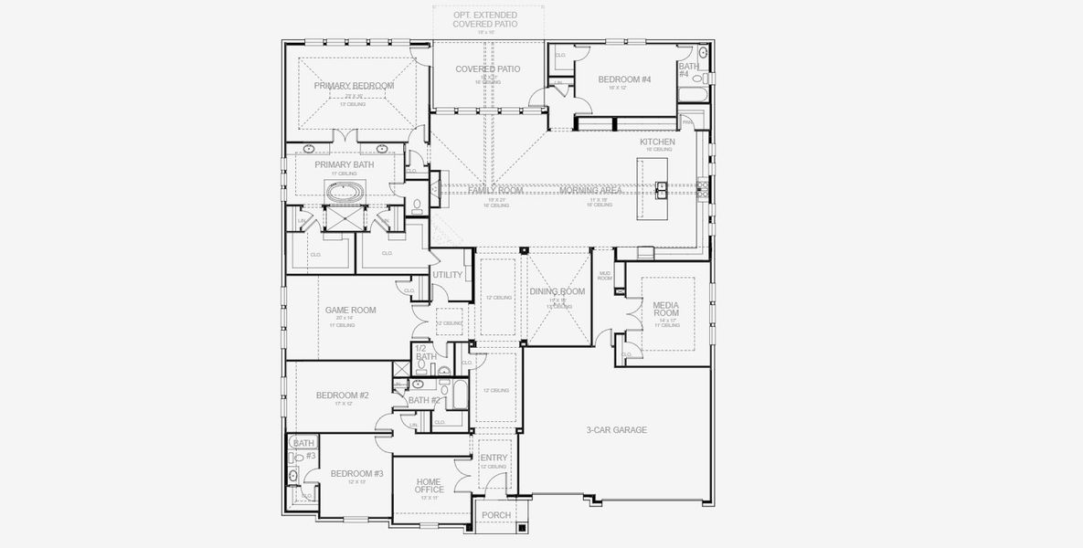 2D floor plan layout for the 4411W by Perry Homes in Lakes of Cane Island, Katy, TX (Image 3).