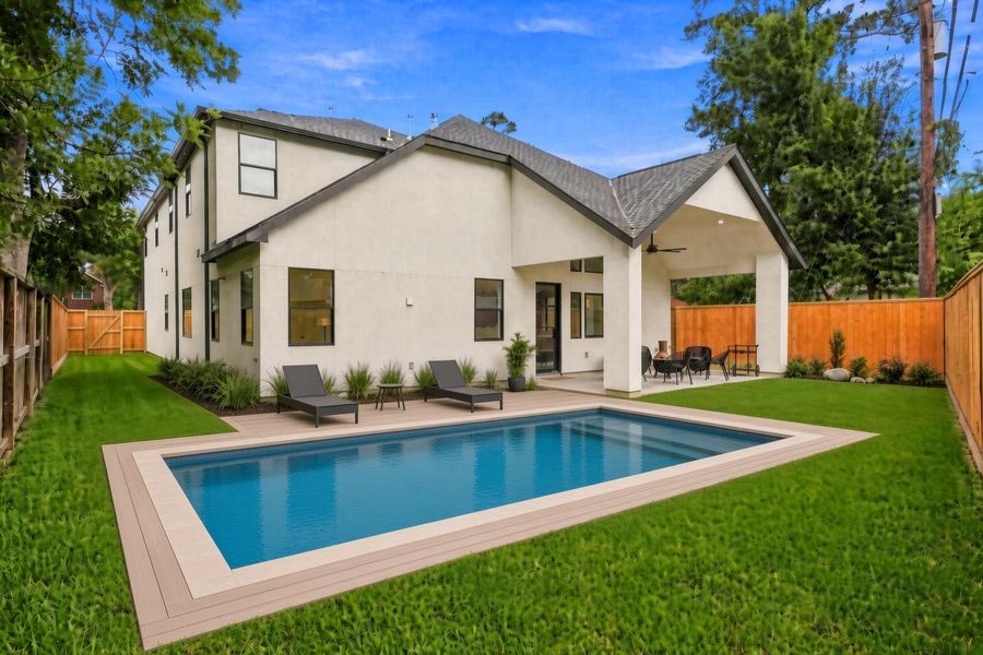 Rendering of potential back yard setup with pool added.