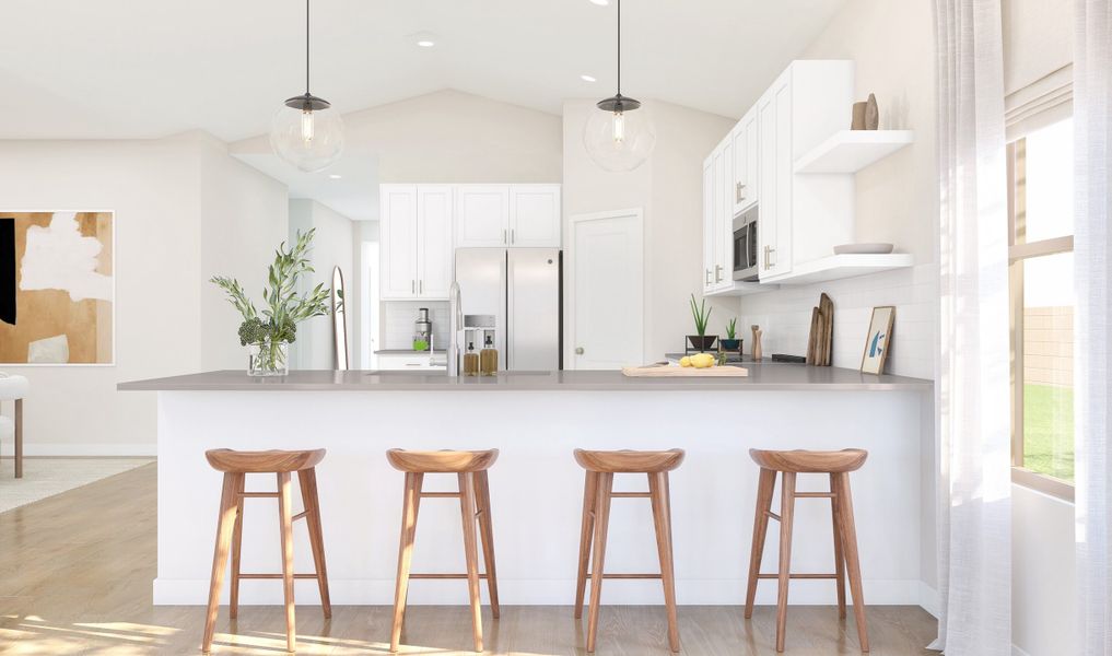 Kitchen with pendant lighting