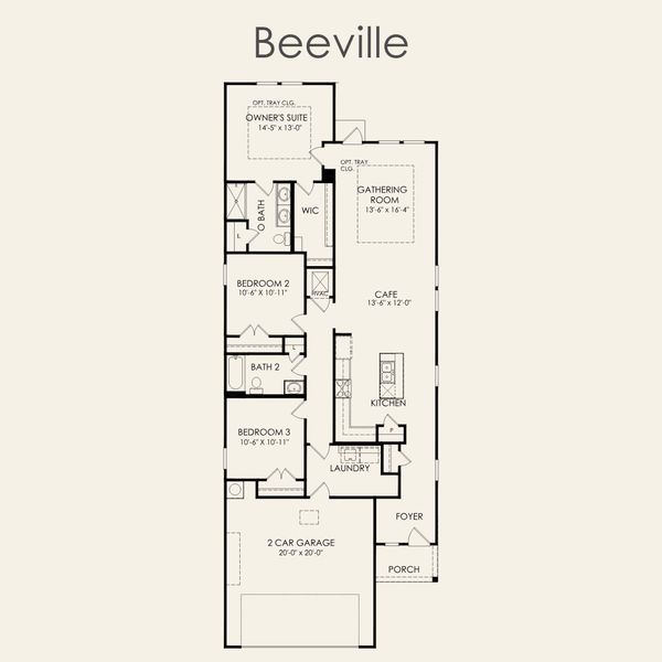 2D floor plan layout for the Beeville by Pulte Homes in Saddleback at Santa Rita Ranch, Liberty Hill, TX (Image 3).