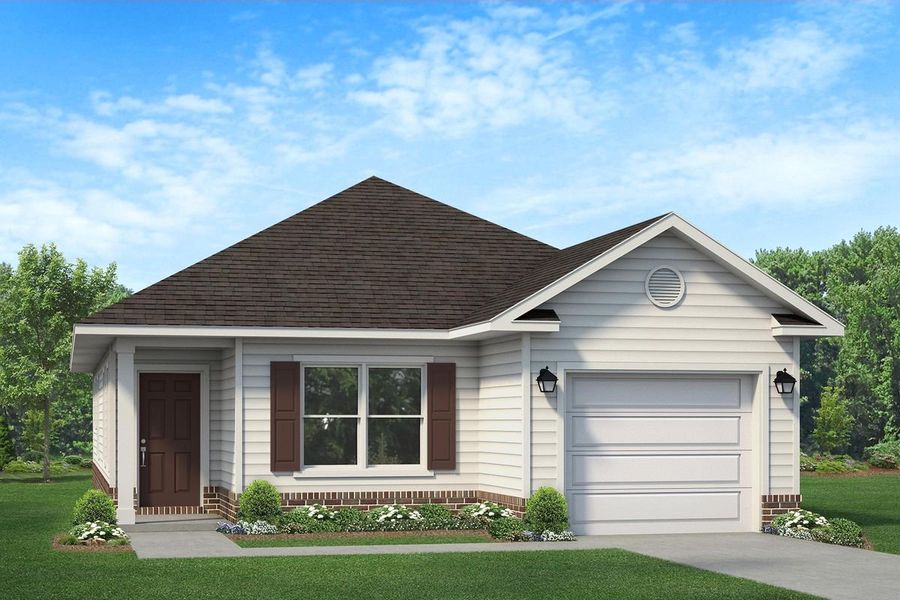 Representative exterior photo of a completed home built from the 1379 by Adams Homes in Fox Glenn, Panama City, FL (Image 5). Representative exterior photo of a completed home built from the 1379 by Adams Homes in Fox Glenn, Panama City, FL (Image 5).