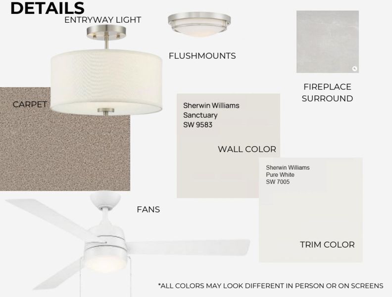 Property Specifications. Detailing material and color selections for the property