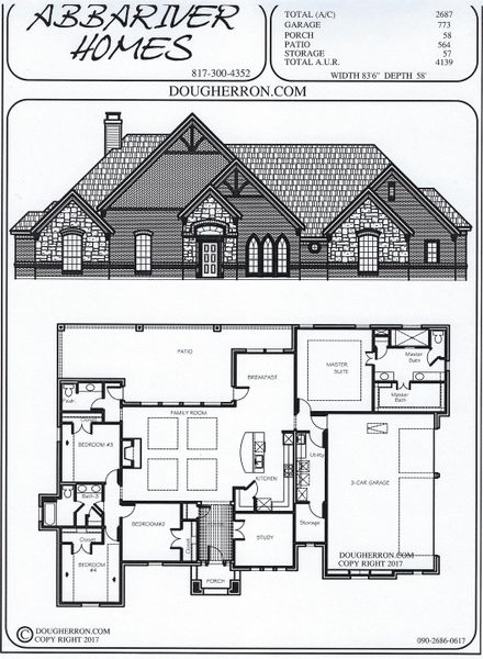 2D floor plan layout for the 090-2686-0617 by Abba River Homes in Stanford Estates, Springtown, TX (Image 2). 2D floor plan layout for the 090-2686-0617 by Abba River Homes in Stanford Estates, Springtown, TX (Image 2).