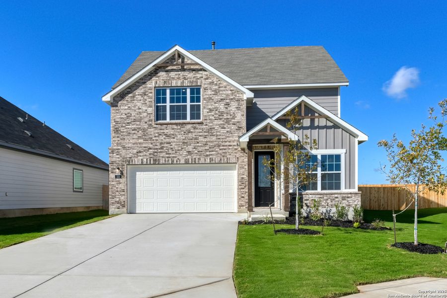 Front exterior of a new home in Cordova Trails, Seguin, TX, highlighting curb appeal (Image 2). Front exterior of a new home in Cordova Trails, Seguin, TX, highlighting curb appeal (Image 2).