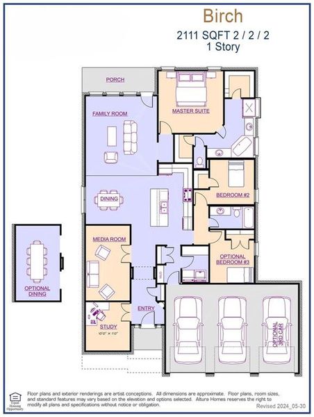 Birch Floor Plan - Page 1 (3 bed opt) Representative