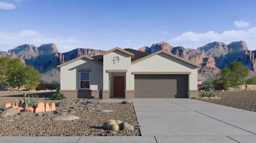 Representative exterior photo of a completed home built from the Cali by D.R. Horton in Quail Ranch, San Tan Valley, AZ (Image 1).