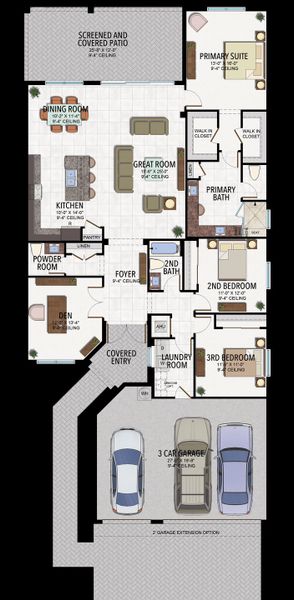 2D floor plan layout for the Tortuga by GL Homes in Valencia Harbor (55+), Fort Myers, FL (Image 4).