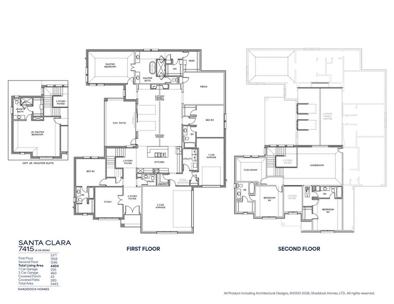 2D floor plan layout for the Santa Clara - SH 7415 by Shaddock Homes in Light Farms Graham/Reagan, Celina, TX (Image 3).