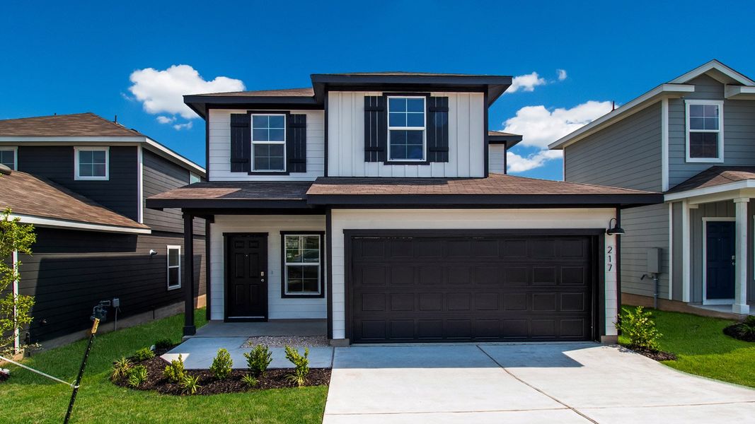 Representative exterior photo of a completed home built from the The Hanna by D.R. Horton in Wayside, Uhland, TX (Image 2). Representative exterior photo of a completed home built from the The Hanna by D.R. Horton in Wayside, Uhland, TX (Image 2).