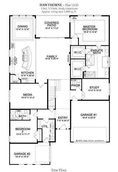 2D floor plan layout for the Hawthorne by Landon Homes in Lexington Frisco, Frisco, TX (Image 3).