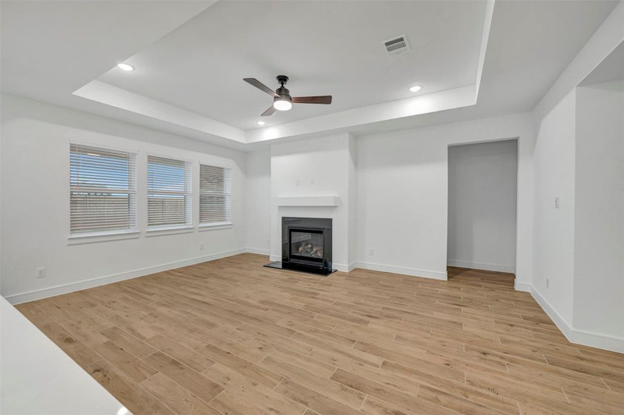 Cozy great room with warming fireplace