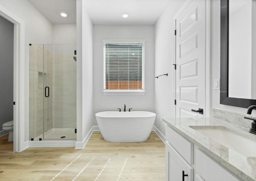 With a standalone tub and a walk-in shower the master bath has it all.