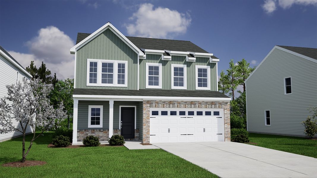 Representative exterior photo of a completed home built from the Monroe - Genesis Value Collection by Mungo Homes in Hidden Springs, Lexington, SC (Image 12). Representative exterior photo of a completed home built from the Monroe - Genesis Value Collection by Mungo Homes in Hidden Springs, Lexington, SC (Image 12).