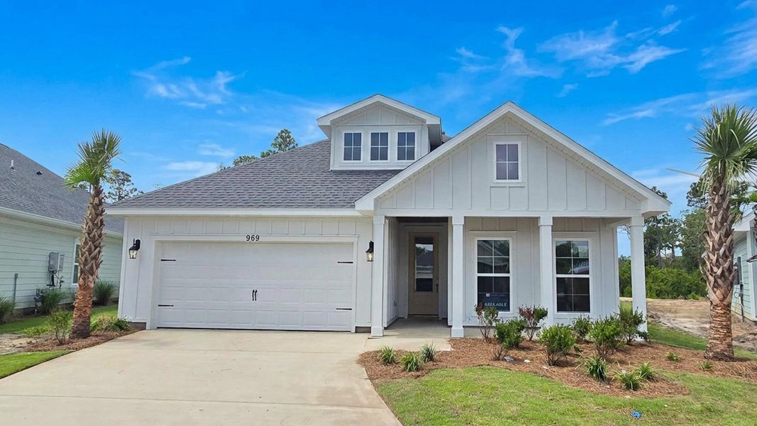 Front exterior of a new home in Breakfast Point East Phase II, Panama City Beach, FL, highlighting curb appeal (Image 1). Front exterior of a new home in Breakfast Point East Phase II, Panama City Beach, FL, highlighting curb appeal (Image 1).