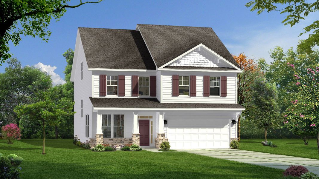 Representative exterior photo of a completed home built from the Devon by DRB Homes in Michaux Gardens, Belmont, NC (Image 3).