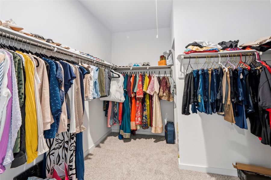 An expansive walk-in closet features thoughtfully designed storage, including generous hanging space, shelving, and ample room for a curated wardrobe. An expansive walk-in closet features thoughtfully designed storage, including generous hanging space, shelving, and ample room for a curated wardrobe.