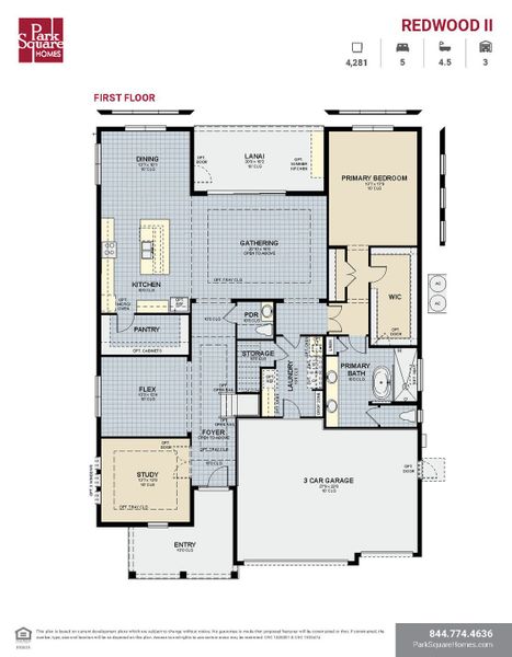 2D floor plan layout for the Redwood II by Park Square Residential in The Sanctuary at Seaire, Parrish, FL (Image 3).