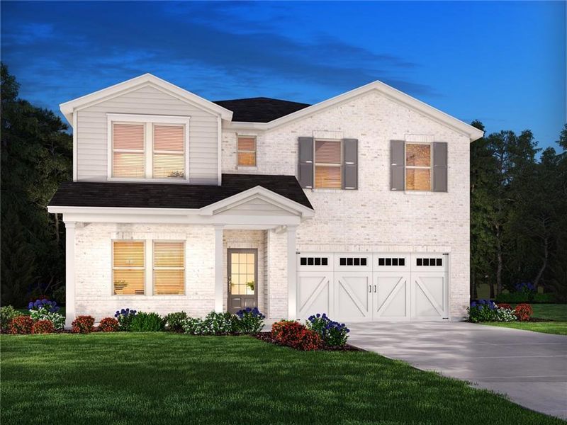 Front exterior of a new home in The Oaks at Dawson, Dawsonville, GA, highlighting curb appeal (Image 1). Front exterior of a new home in The Oaks at Dawson, Dawsonville, GA, highlighting curb appeal (Image 1).