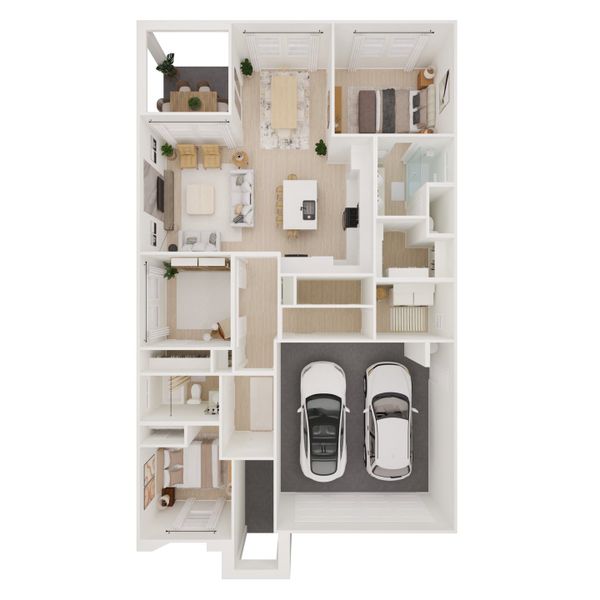 2D floor plan layout for the Clyde III by K. Hovnanian® Homes in K. Hovnanian’s® Four Seasons at Victory at Verrado Cottages, Buckeye, AZ (Image 5). 2D floor plan layout for the Clyde III by K. Hovnanian® Homes in K. Hovnanian’s® Four Seasons at Victory at Verrado Cottages, Buckeye, AZ (Image 5).