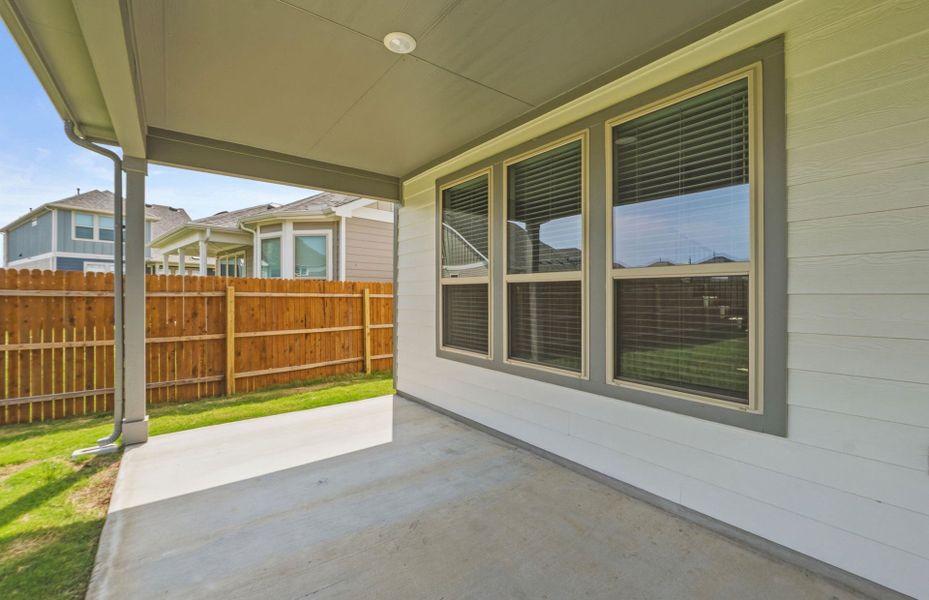 Exterior details and patio area of a home in Santa Rita Ranch, Liberty Hill (Image 4). Exterior details and patio area of a home in Santa Rita Ranch, Liberty Hill (Image 4).