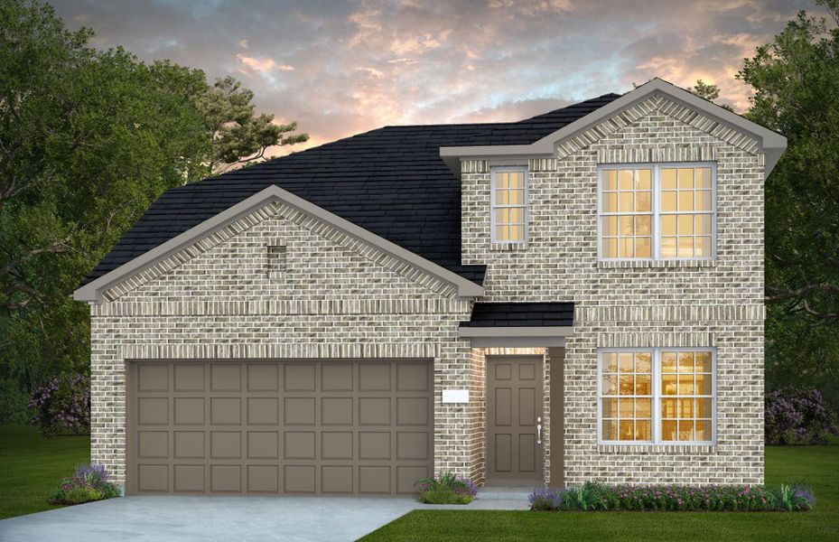 Representative exterior photo of a completed home built from the Dinero by Centex in Pinara Pines, Conroe, TX (Image 15). Representative exterior photo of a completed home built from the Dinero by Centex in Pinara Pines, Conroe, TX (Image 15).