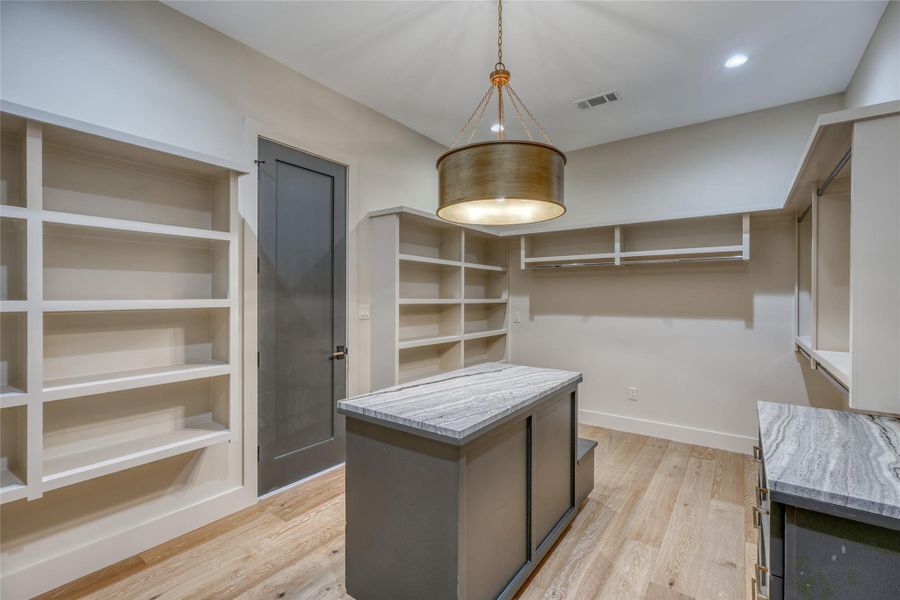 Walk-in closet in primary bathroom.
