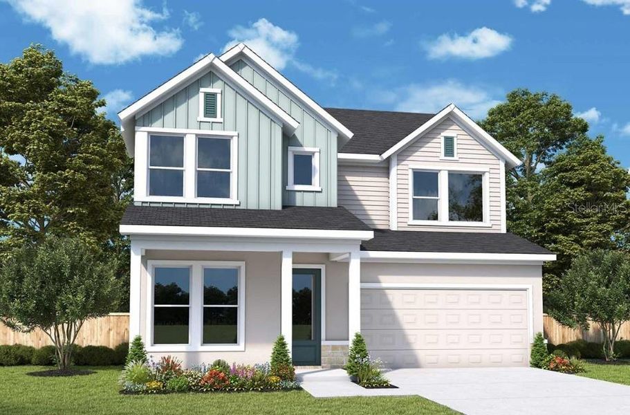 Front exterior of a new home in Oakfield at Mount Dora Cottage Series, Mount Dora, FL, highlighting curb appeal (Image 1). Front exterior of a new home in Oakfield at Mount Dora Cottage Series, Mount Dora, FL, highlighting curb appeal (Image 1).