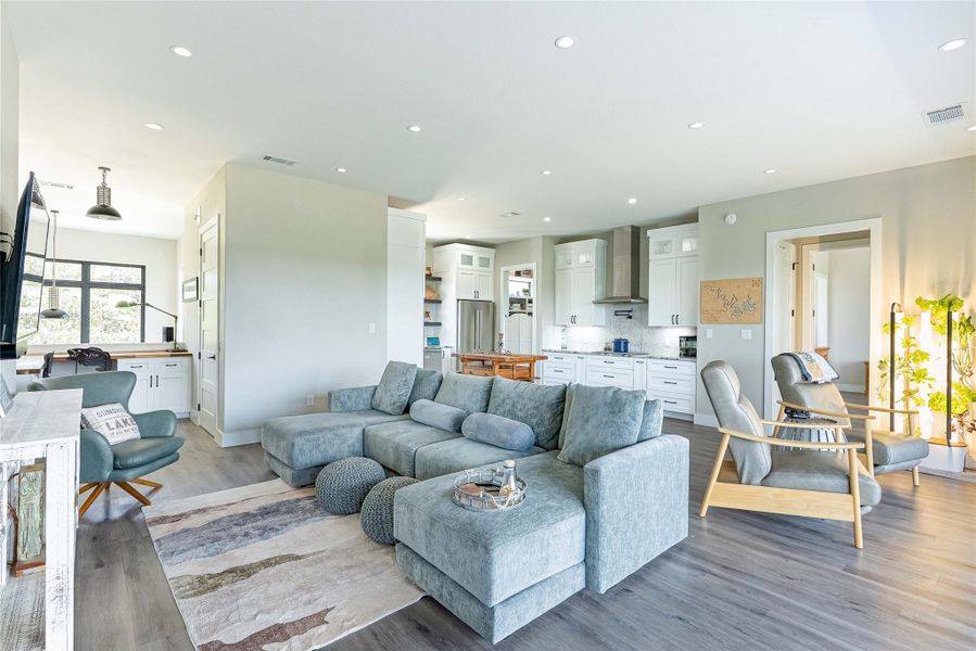 Seamless flow from living to kitchen with views that steal the show.