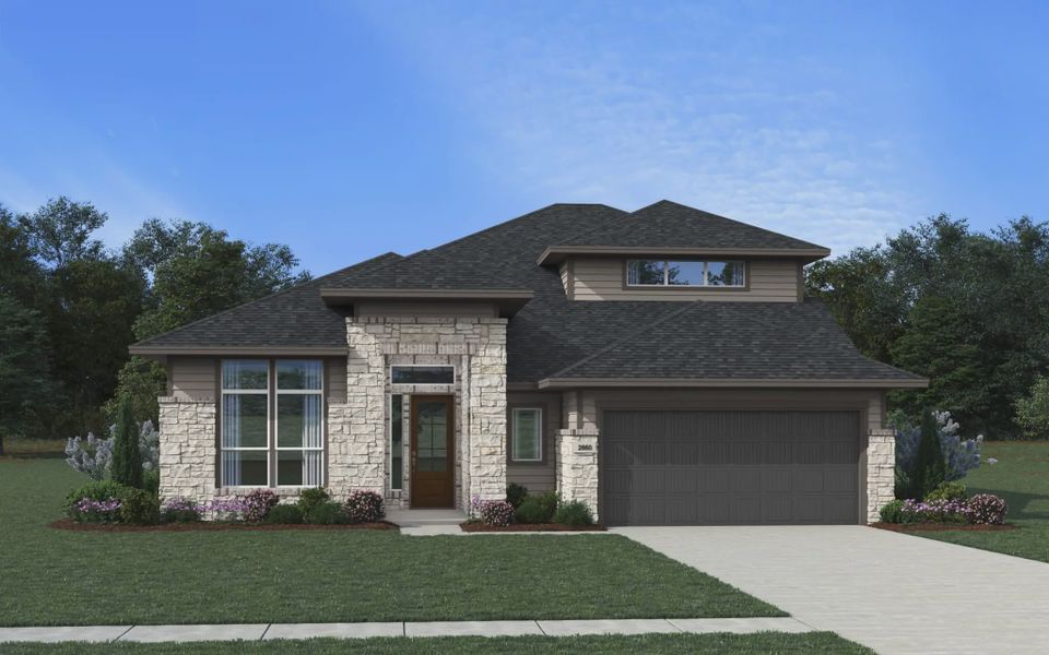 Representative exterior photo of a completed home built from the Bloomington by Chesmar Homes in Buffalo Crossing, Rosenberg, TX (Image 7). Representative exterior photo of a completed home built from the Bloomington by Chesmar Homes in Buffalo Crossing, Rosenberg, TX (Image 7).