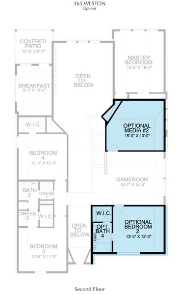 2D floor plan layout for the Weston by Landon Homes in East Village - Classic Series, Frisco, TX (Image 6). 2D floor plan layout for the Weston by Landon Homes in East Village - Classic Series, Frisco, TX (Image 6).