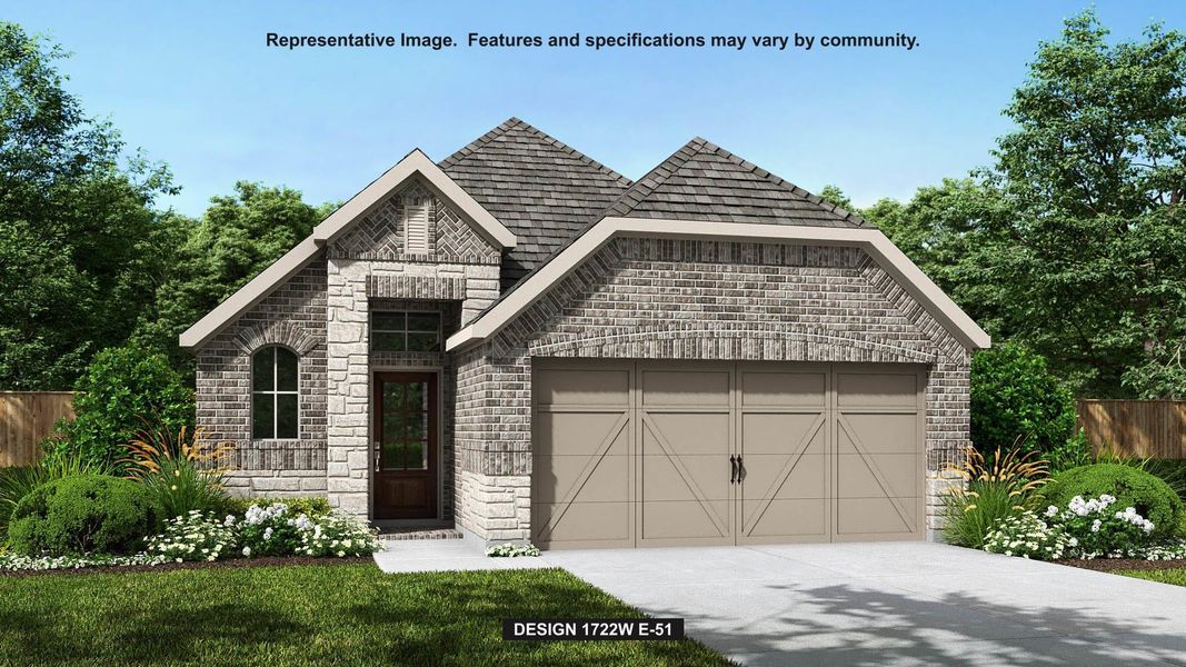 Front exterior of a new home in Jordan Ranch 40', Fulshear, TX, highlighting curb appeal (Image 1).