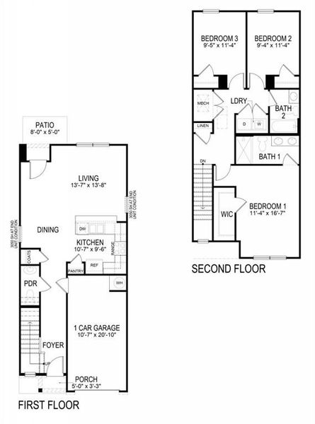 2D floor plan layout of this home in Old Summerville Village, Rome, GA (Image 2).