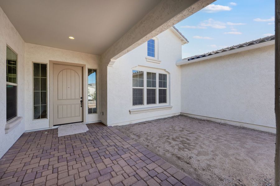 Exterior details and patio area of a home in Ellsworth Ranch Capstone Collection, Queen Creek (Image 23). Exterior details and patio area of a home in Ellsworth Ranch Capstone Collection, Queen Creek (Image 23).