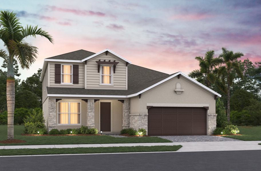 Representative exterior photo of a completed home built from the Newbury I by Beazer Homes in Estates at Lake Jesup, Sanford, FL (Image 2).