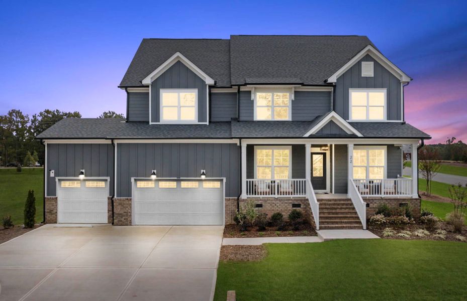 Front exterior of a new home in Browning Stables, Wendell, NC, highlighting curb appeal (Image 16).