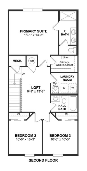 2D floor plan layout for the Ocala by K. Hovnanian® Homes in Aspire at Canter Creek Townhomes, Davenport, FL (Image 4).