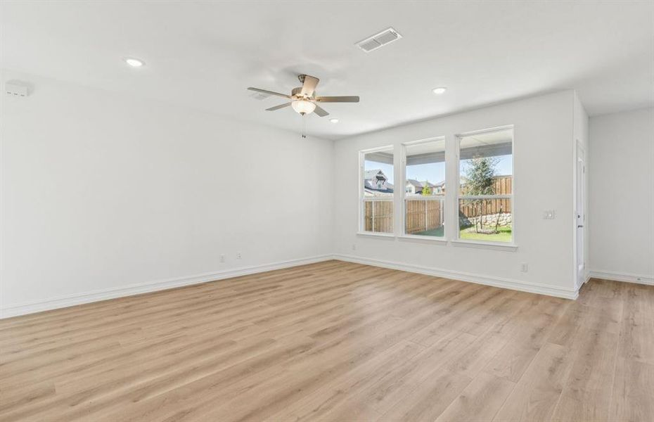 Spacious gathering room with large windows