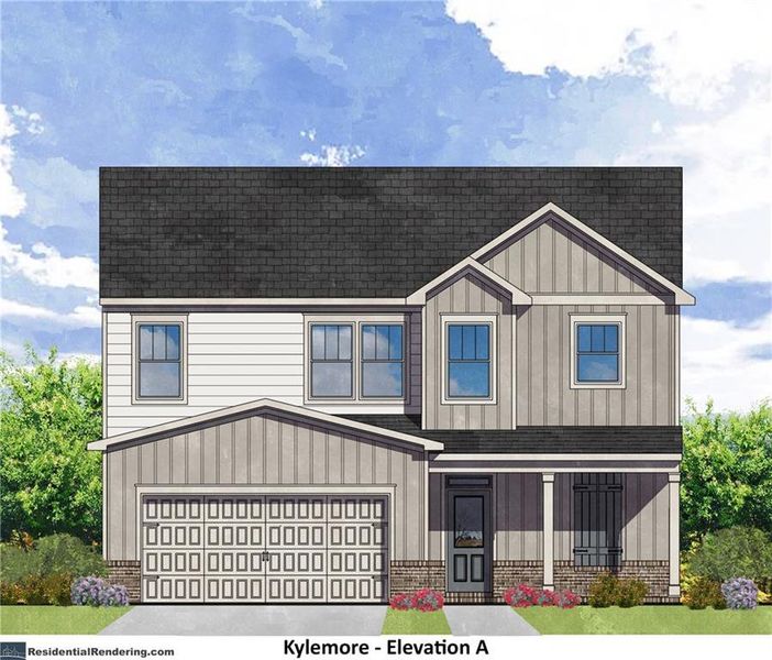 Exterior rendering of this home design in Hickory Heights, Acworth, GA (Image 1). Exterior rendering of this home design in Hickory Heights, Acworth, GA (Image 1).