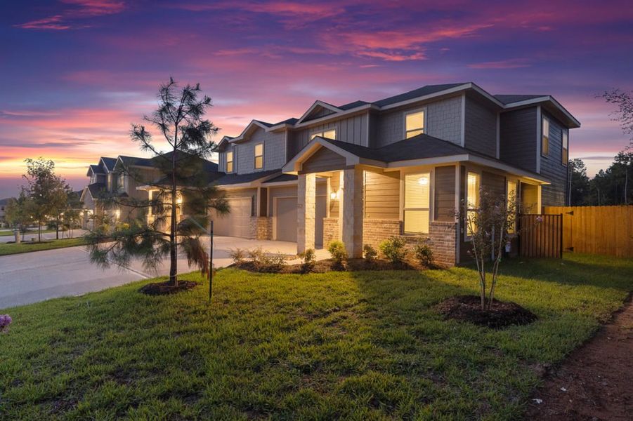 Representative exterior photo of a completed home built from the 3004 Plan by Value Builders in Enclave At Dobbin, Magnolia, TX (Image 1). Representative exterior photo of a completed home built from the 3004 Plan by Value Builders in Enclave At Dobbin, Magnolia, TX (Image 1).
