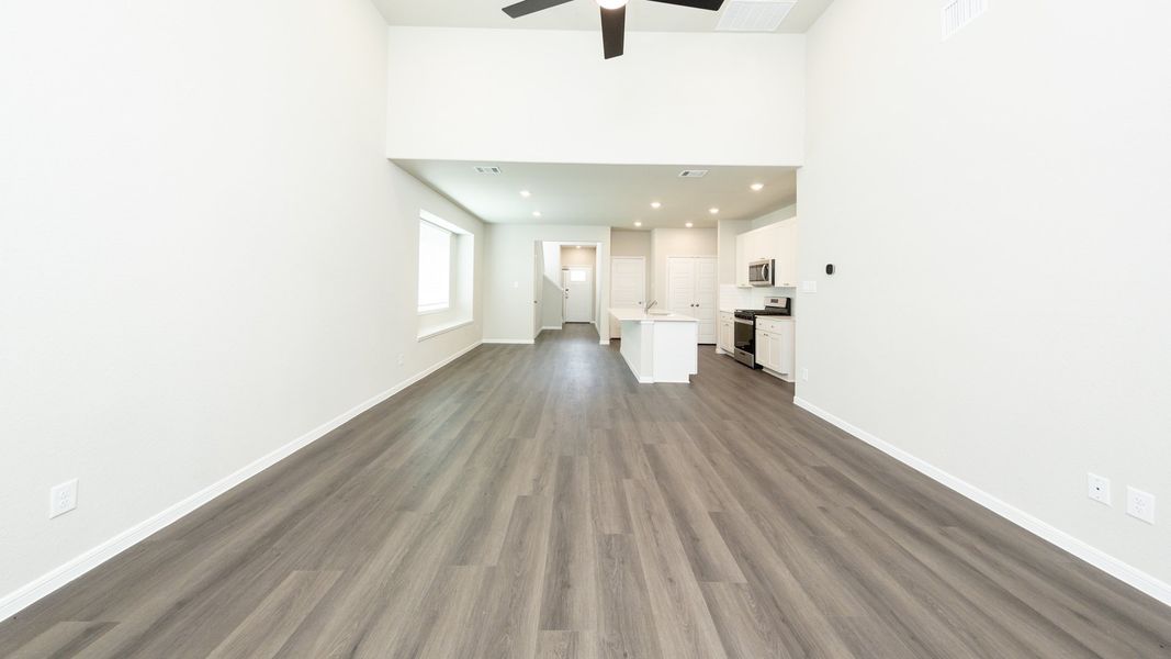 Family Room to Dining Area and Kitchen