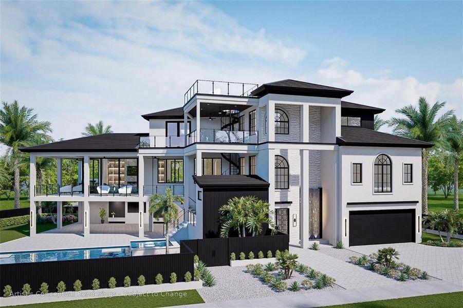 Front exterior of a new home in , Sarasota, FL, highlighting curb appeal (Image 1). Front exterior of a new home in , Sarasota, FL, highlighting curb appeal (Image 1).