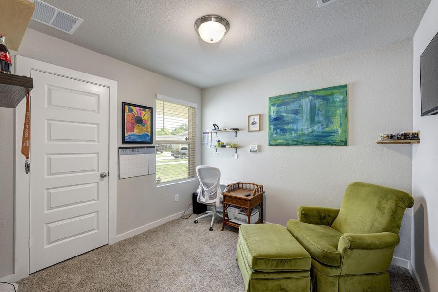 Bedroom #4 sits at the front of the house in this split floor plan. Bedroom #4 sits at the front of the house in this split floor plan.