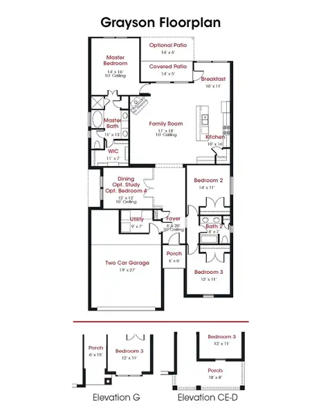 2D floor plan layout for the Grayson by Kendall Homes in Rose Hill Estates, Willis, TX (Image 2).
