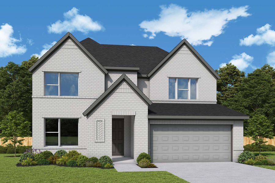 Representative exterior photo of a completed home built from the The Ayla by David Weekley Homes in Legacy, League City, TX (Image 1). Representative exterior photo of a completed home built from the The Ayla by David Weekley Homes in Legacy, League City, TX (Image 1).