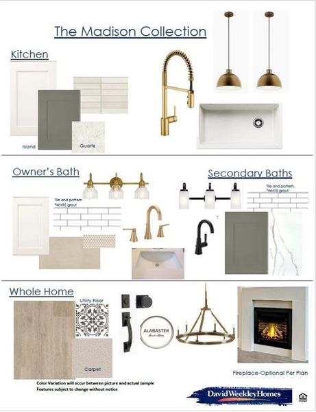 Design Selections Document. Displaying material and fixture options for the property Design Selections Document. Displaying material and fixture options for the property